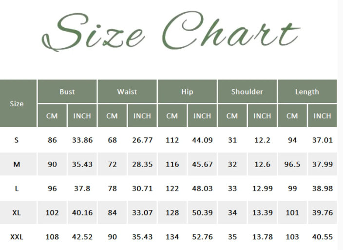 Size chart for Kyra Summer Dress
