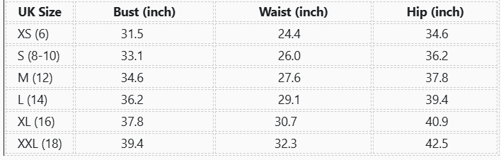 Size chart for Vittoria™ Blouse