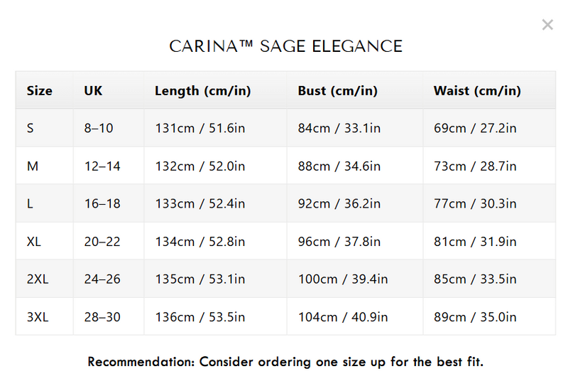 Size chart for Sabrina™ Sage Dress