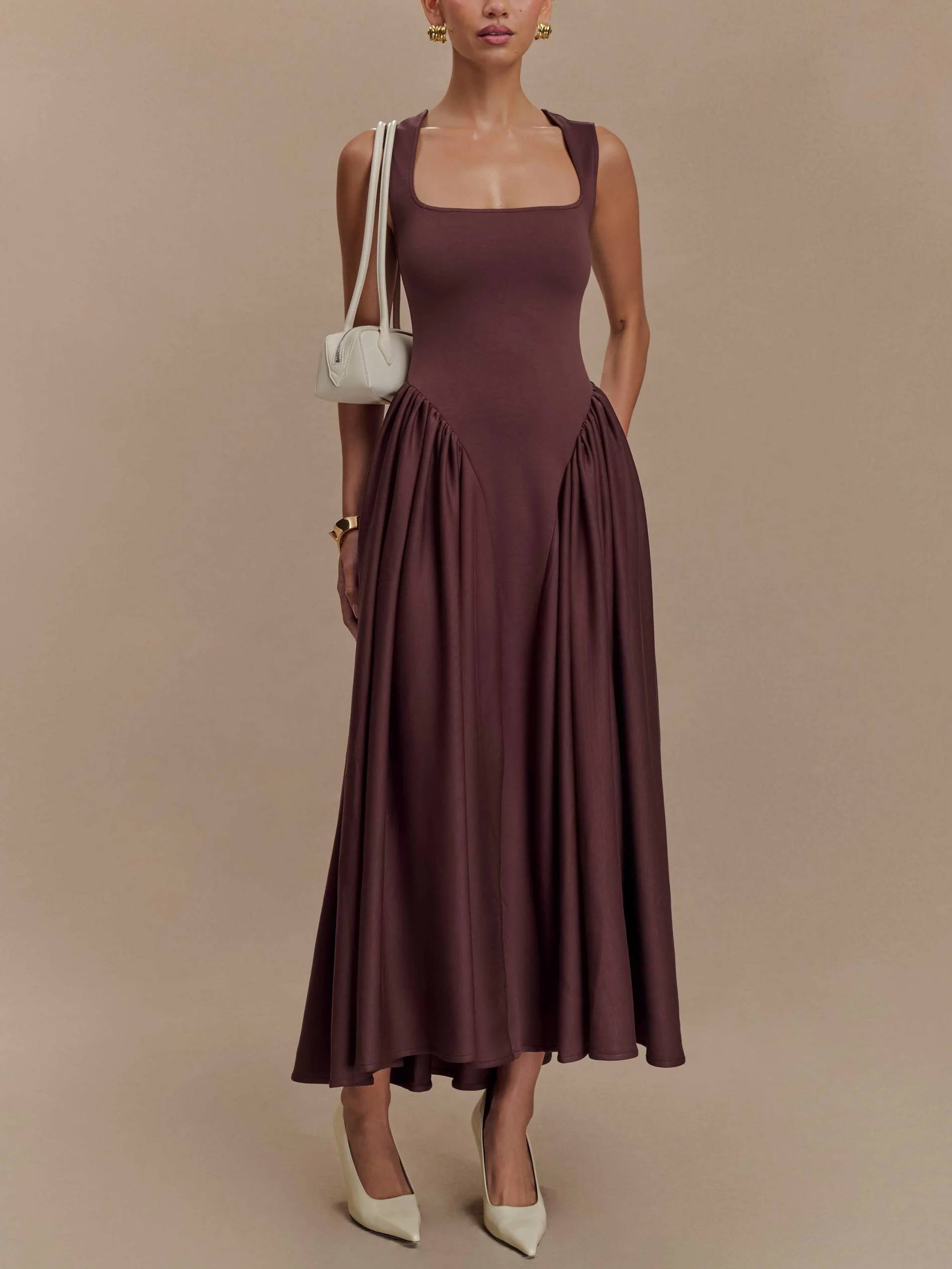 Minimalist Retro Square Neck Dress