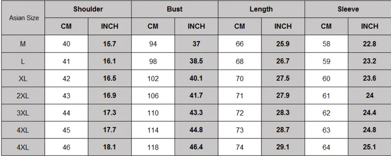 Size chart for Devon Stripe Cardigan