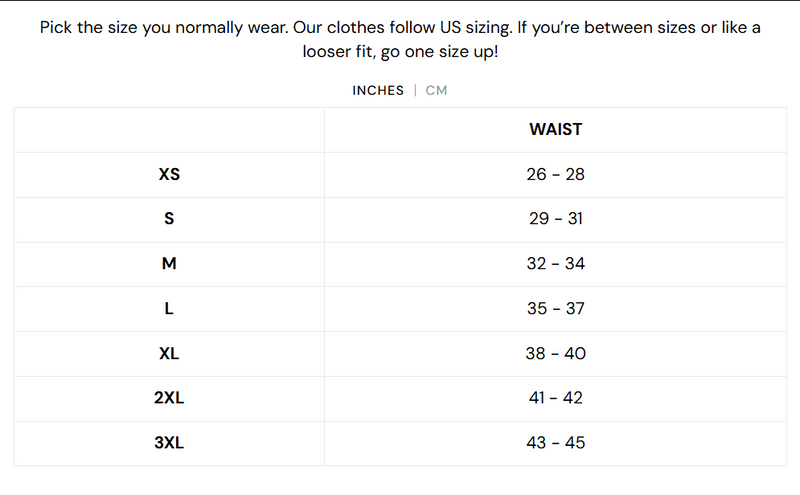 Size chart for ARIO COTTON BOXER BRIEFS SET