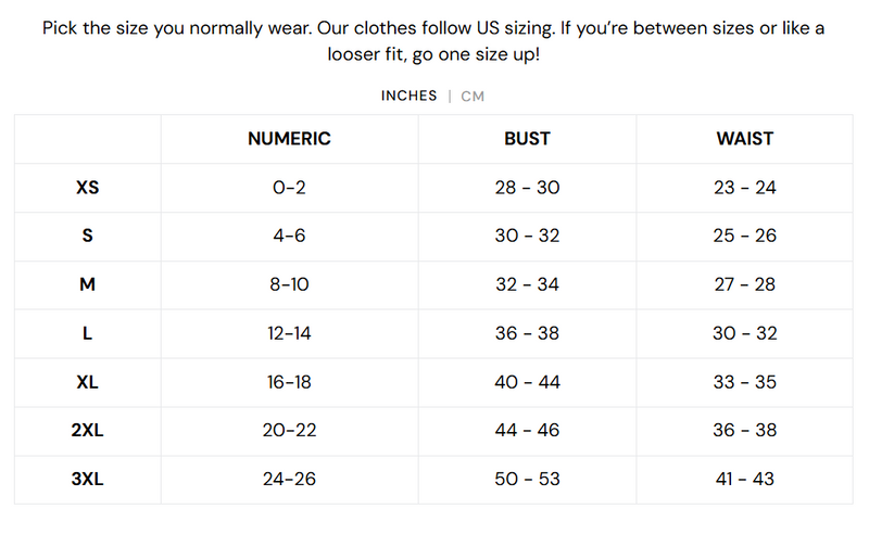 Size chart for AURORA CASHMERE JACKET