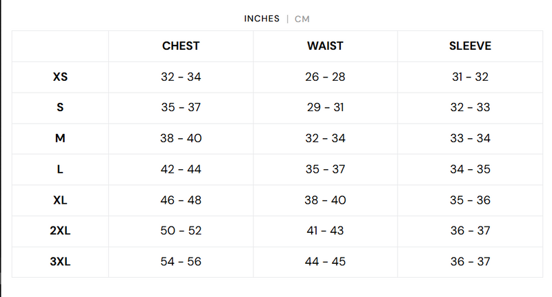 Size chart for THE KENTON COTTON HALF- ZIP SWEATER