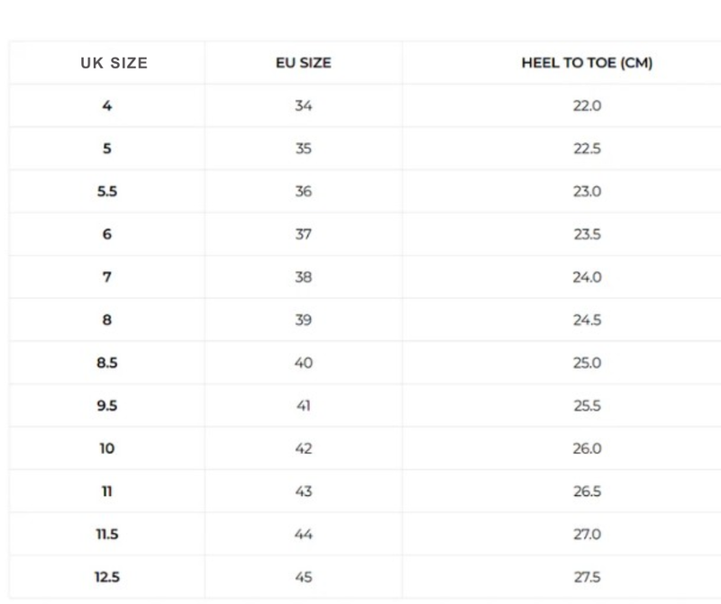 Size chart for DOLCE VITA BOOTS
