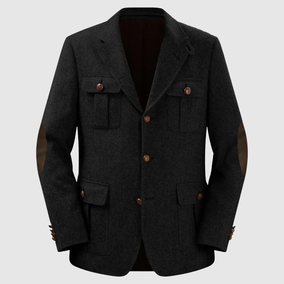 Herringbone Patch Pocket Tailored Men Blazer