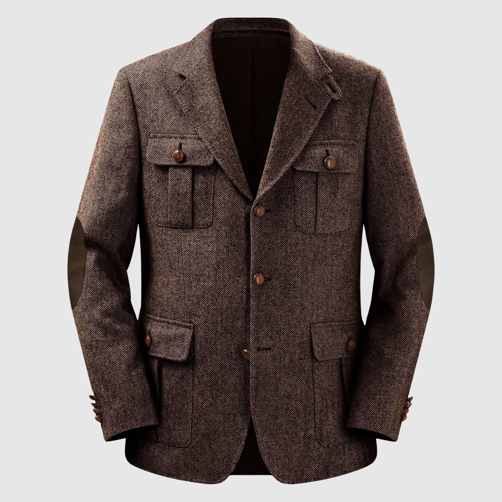 Herringbone Patch Pocket Tailored Men Blazer