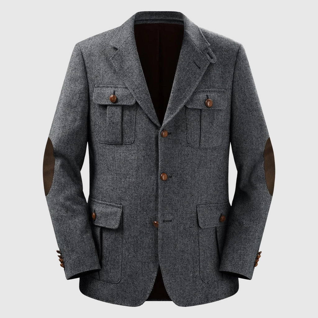 Herringbone Patch Pocket Tailored Men Blazer