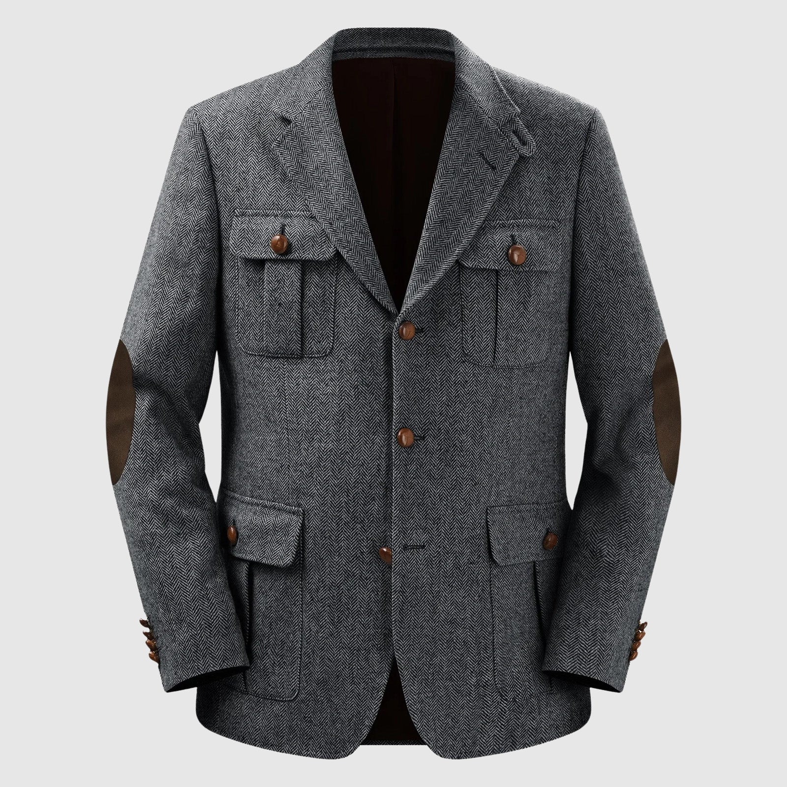 Herringbone Patch Pocket Tailored Men Blazer