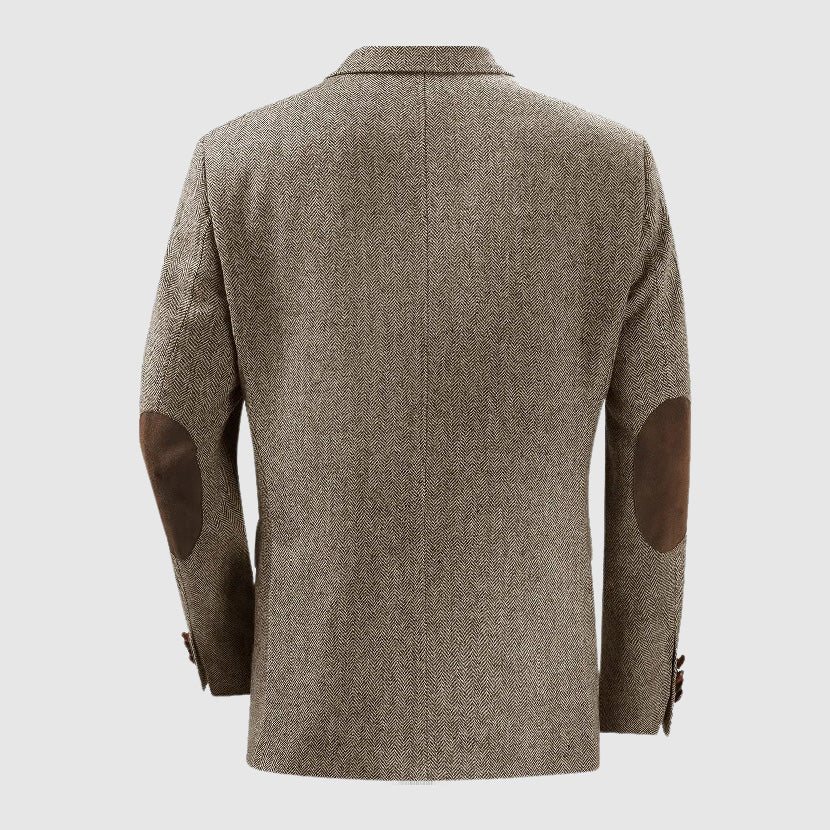 Herringbone Patch Pocket Tailored Men Blazer